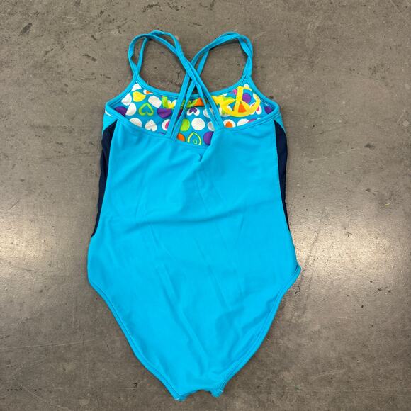 Vintage Y2K Laguna Retro Peace Sign Heart Blue One Piece Swimsuit Bikini Small - Picture 3 of 5